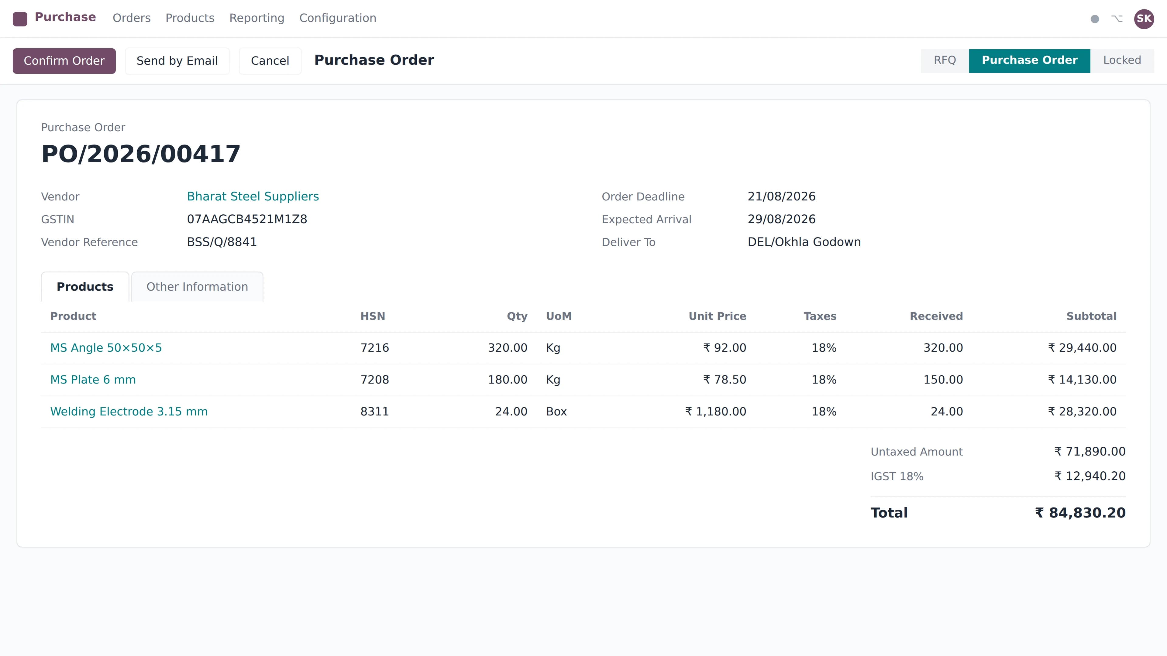 Odoo Purchase