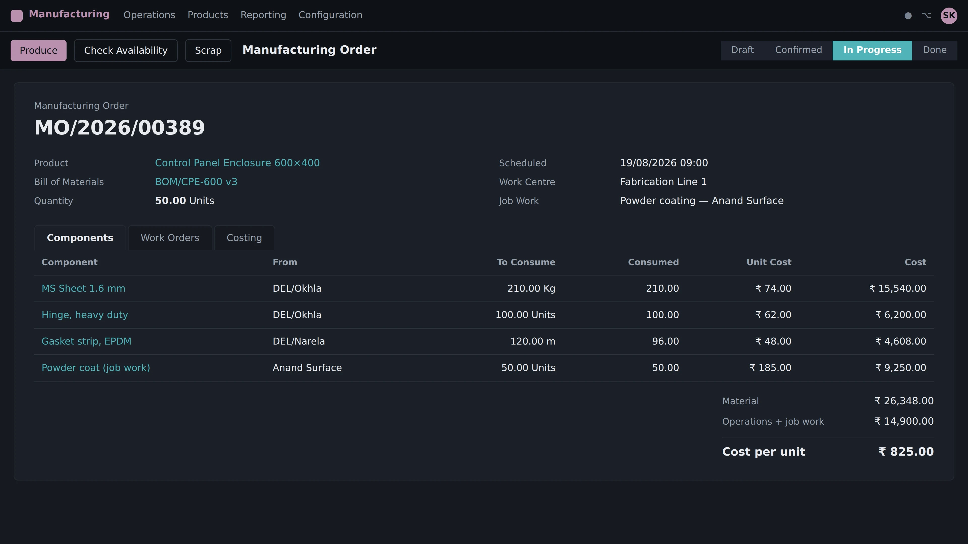 Odoo Manufacturing