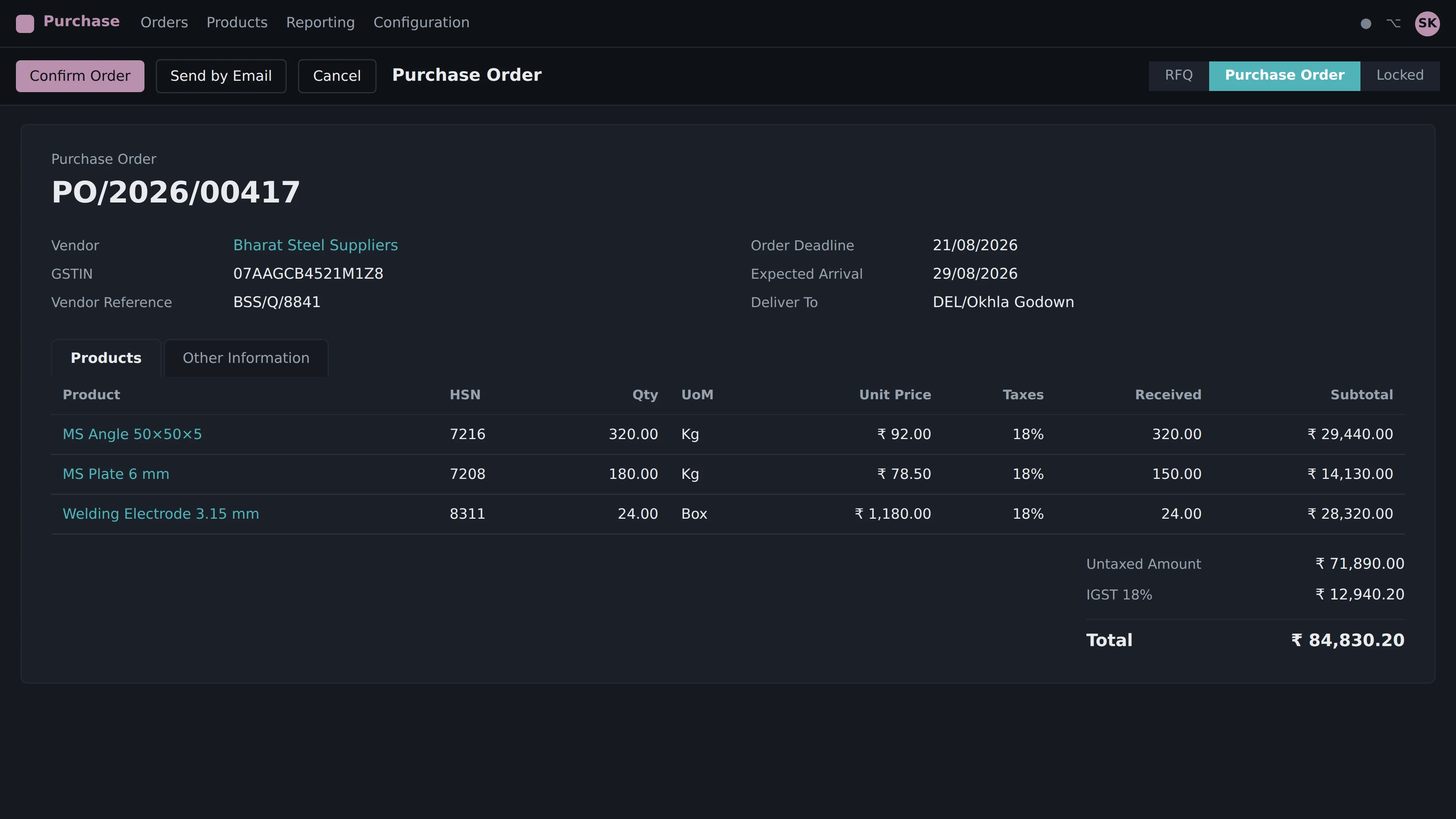 Odoo Purchase