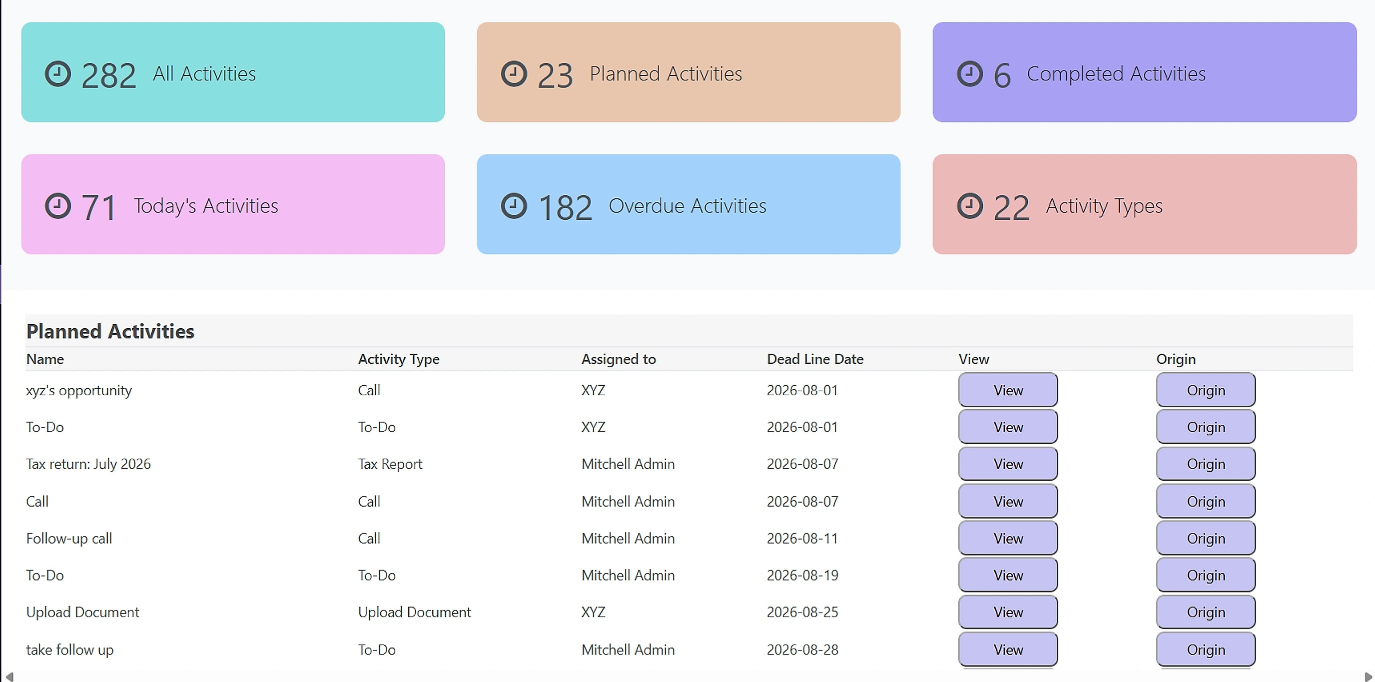 Odoo Activity Management