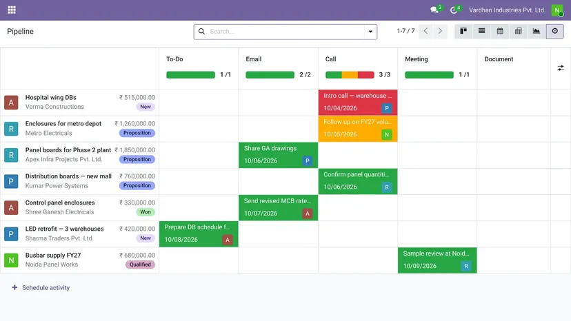 Odoo — Activity Management · Activity view — screenshot of Odoo 19