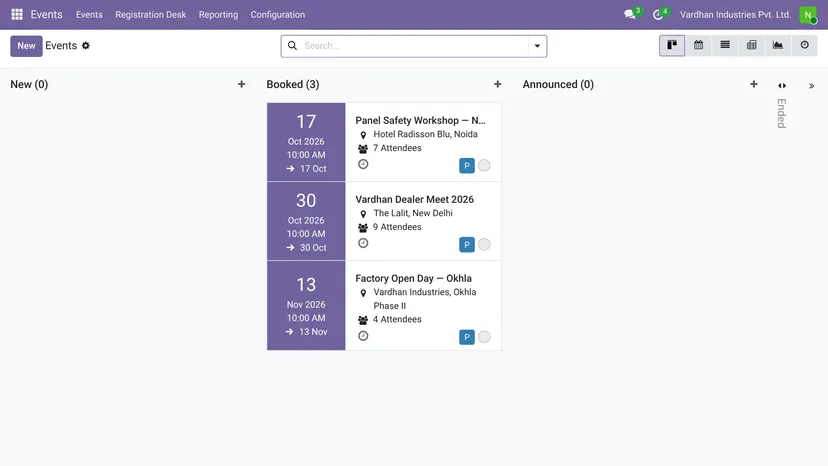 Odoo — Events · Events — screenshot of Odoo 19