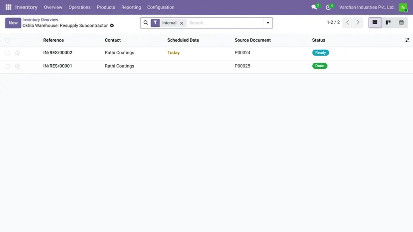 Odoo — Manufacturing · Job work — screenshot of Odoo 19