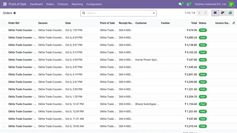 Odoo — E-commerce & POS · Orders — screenshot of Odoo 19